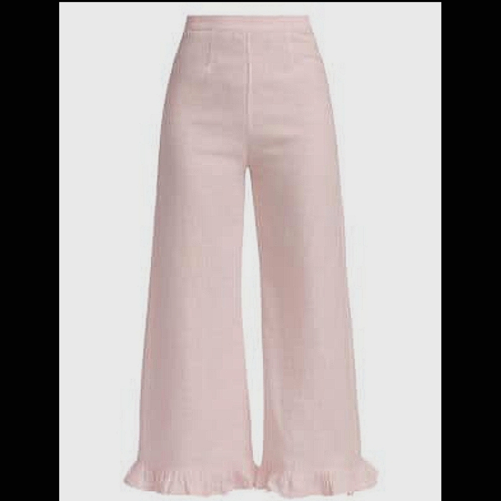 Faithfull the Brand Wide Leg Ruffle Hem Pants in Blush Pink